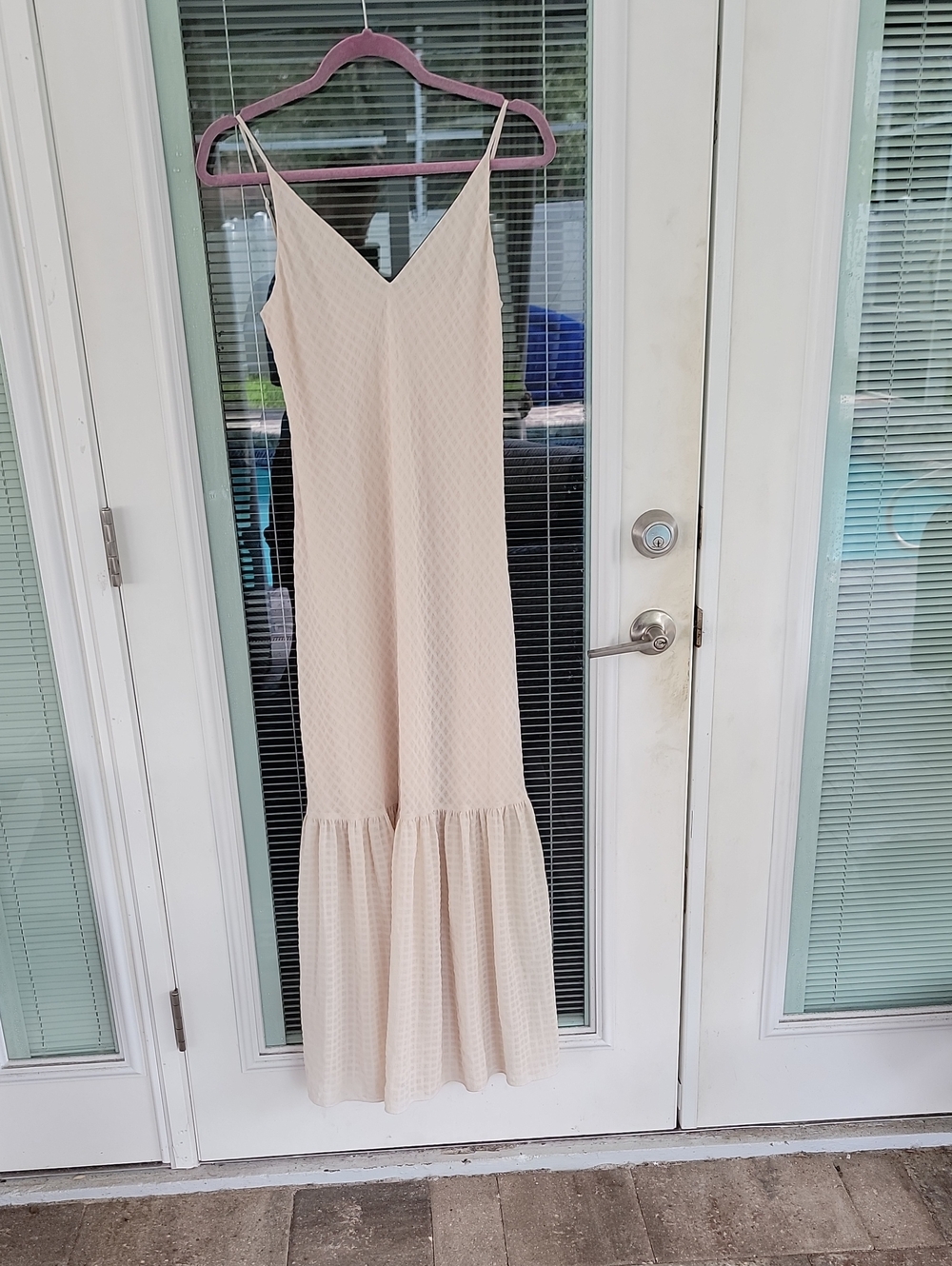 AllSaints Rio Maxi Dress Sz XS Ruffle Hem Adjustable Straps Textured